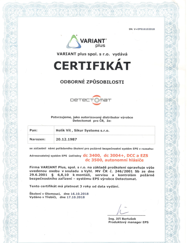 EPS certifikát - Sikur Systems s.r.o.