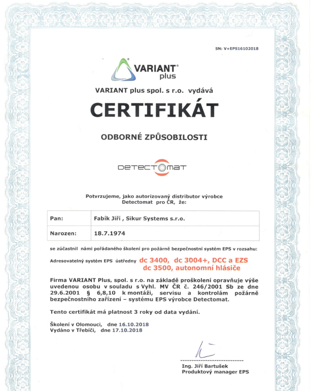 EPS certifikát - Sikur Systems s.r.o.